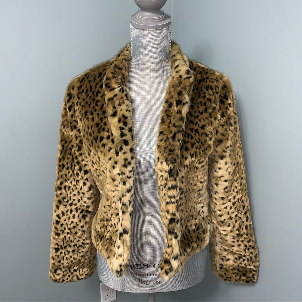 NICOLE MILLER Faux Fur Animal Print Jacket size Sm